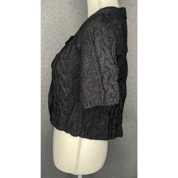 American Eagle women charcoal grey crop 3/4sleeve cable knit cardigan sweater M - Picture 5 of 7